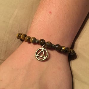 Men&#39;s or Women&#39;s tigers eye Recovery Bracelet. AA NA Sponsor gift 12 step jewelry