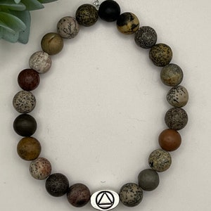 AA or NA artistic jasper bracelet for men or women in recovery, sobriety, Alcoholics Anonymous, Narcotics Anonymous