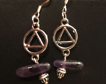 Amethyst Erholung Dreieck Ohrringe nüchtern - Nüchternheit - Aa Schmuck - Na Schmuck - Sponsor - 12 Schritte - Odaat - Erholung Geschenke