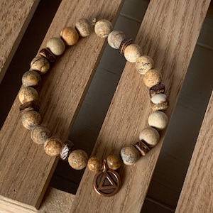 Picture jasper recovery Alcoholics Anonymous beaded bracelet