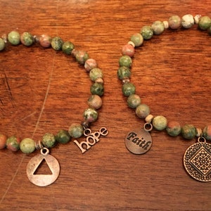 Mens or Womens unakite recovery bracelet, NA or AA sobriety jewelry, great recovery gift, sobriety gift