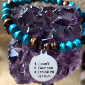 First Three Steps of recovery wood beaded bracelet. Alcoholics Anonymous, Narcotics Anonymous, AlAnon 12 step recovery