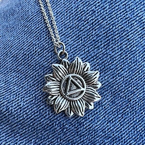 Sunflower recovery AA or NA pendant Alcoholics Anonymous narcotics anonymous for someone in sobriety recovery