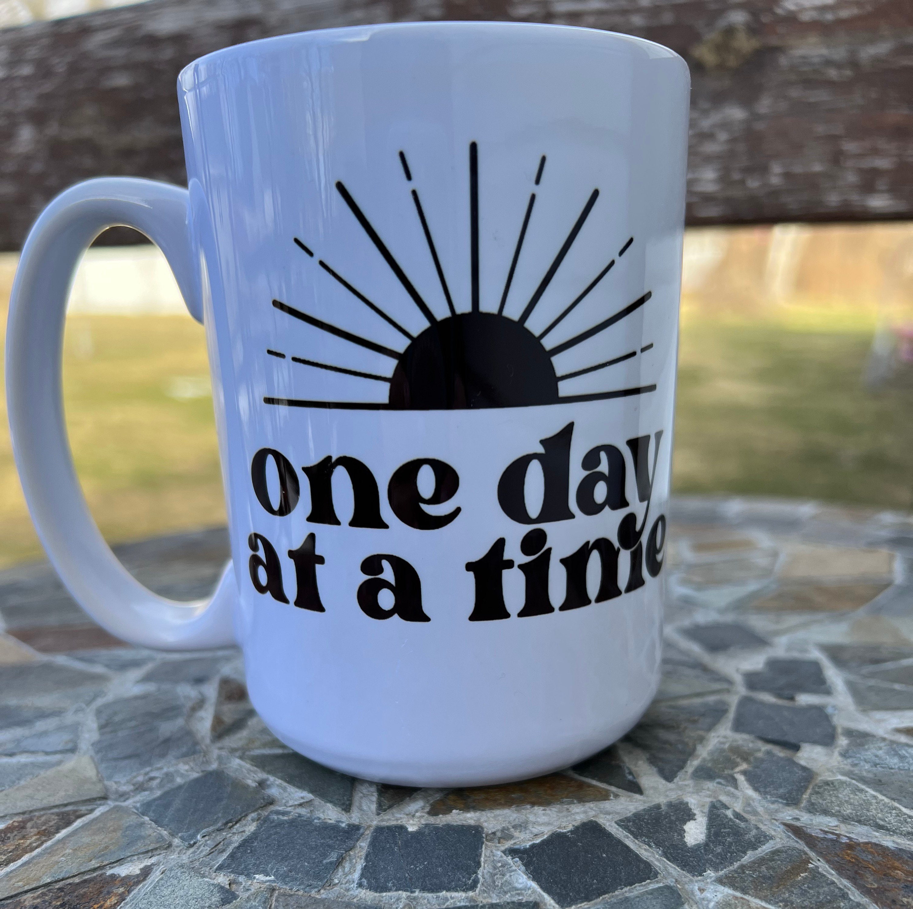 One day at a time coffee tea mug great gift for anyone in recovery or in need of encouragement