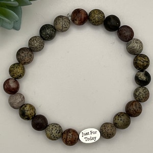 Just for today artistic jasper beaded bracelet for man or woman in recovery, narcotics anonymous, Alcoholics Anonymous