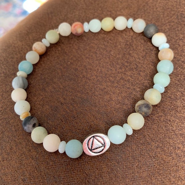 6mm Matte Amazonite Women's Recovery Beaded Bracelet Alcoholics Anonymous Narcotic Anonymous great women's recovery gift.