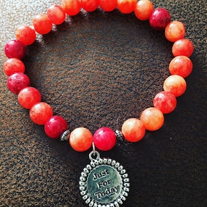 Just for today coral color beaded bracelet NA narcotics anonymous AA alcoholics anonymous great sponsor gift