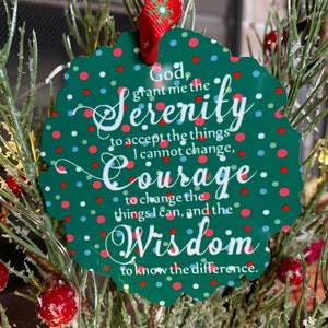 Serenity Prayer wooden Christmas tree ornament Alcoholics Anonymous narcotics anonymous