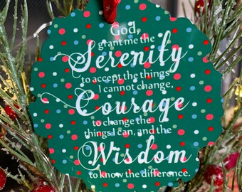Serenity Prayer wooden Christmas tree ornament Alcoholics Anonymous narcotics anonymous