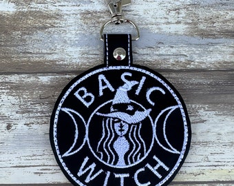 Basic Witch keychain, starbucks inspired Halloween key fob, pumpkin spice bag tag