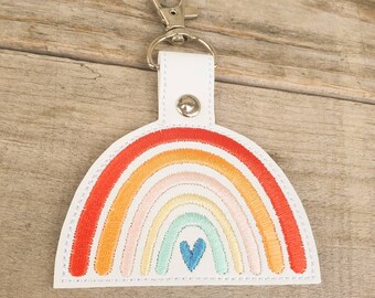 Boho rainbow keychain, bohemian pastel rainbow, rainbow heart, pride charm, backpack hanger