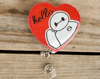 Kawaii Heart Baymax Badge Reel, cute heart badge reel, baymax ID holder for nurses