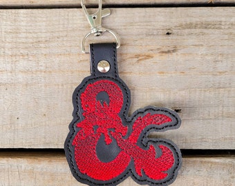 Dungeons And Dragons keychain, DND charm, ampersand key fob, dragon zipper pull