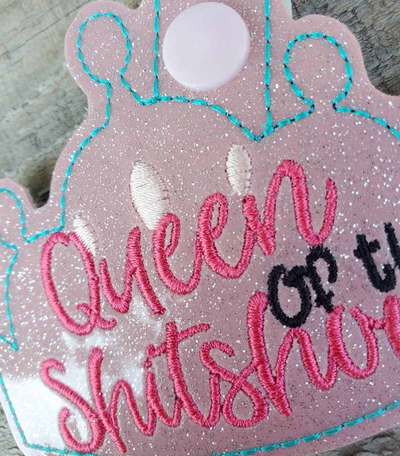 Queen of the Sh&show keychain, sweary glitter backpack charm, cursing sparkly zipper pull image 4