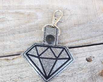 Diamond Keychain, black diamond backpack charm, glitter sparkle zipper pull