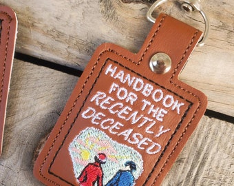 Handbook For The Recently Deceased Keychain, book backpack charm, Halloween zipper pull, Beetlejuice