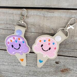 Ice Cream Cone Keychain, glitter kawaii backpack charm, sparkly cute zipper pull image 5