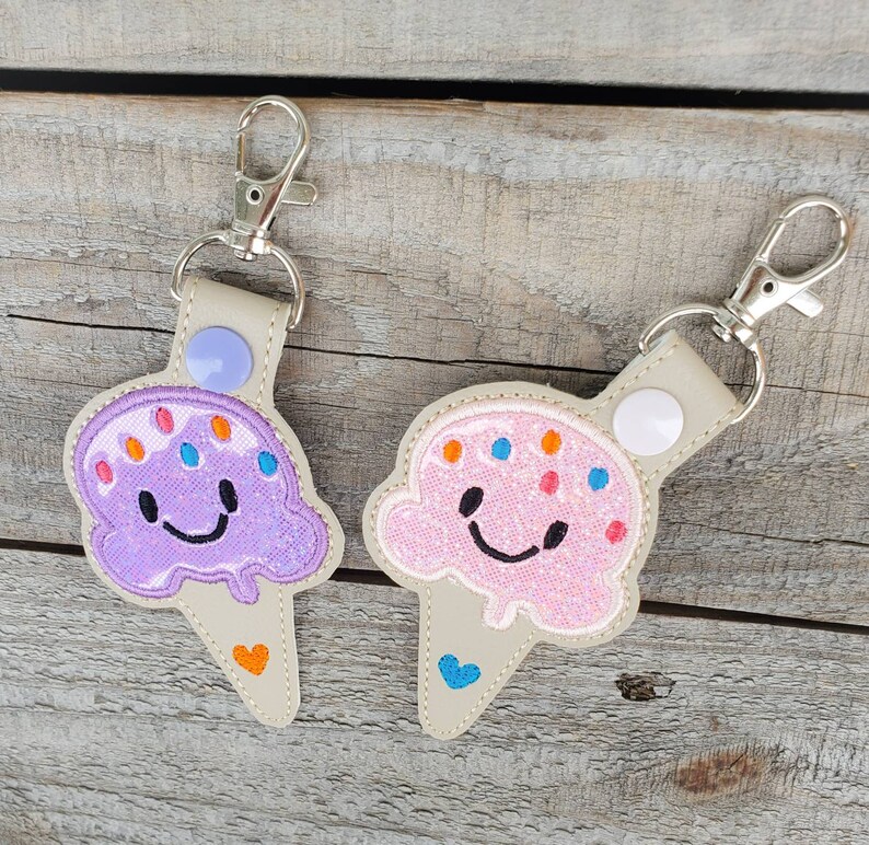 Ice Cream Cone Keychain, glitter kawaii backpack charm, sparkly cute zipper pull image 5