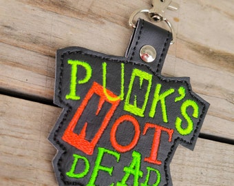 Punk's Not Dead keychain, neon punk key fob, dayglo punk gift, cute geek gift