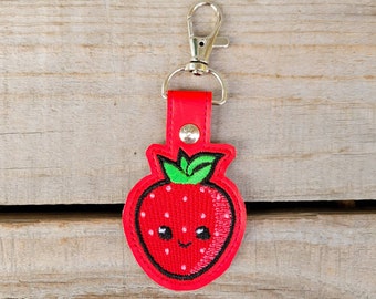 Strawberry Kawaii Keychain, glitter berry backpack charm, kawaii fruit zipper pull