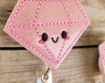 Kawaii Pink Diamond Badge Reel, cute diamond badge reel, pink jewelry ID holder for nurses