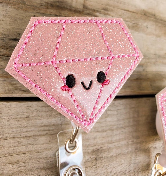 Kawaii Pink Diamond Badge Reel, cute diamond badge reel, pink jewelry ID holder for nurses