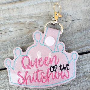 Queen of the Sh&show keychain, sweary glitter backpack charm, cursing sparkly zipper pull image 2