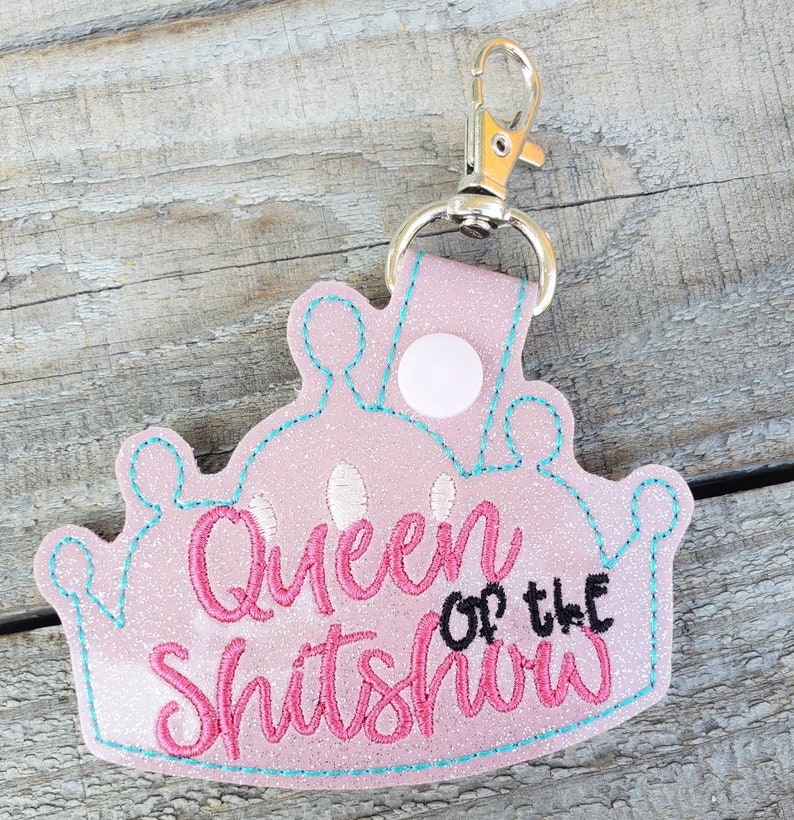 Queen of the Sh&show keychain, sweary glitter backpack charm, cursing sparkly zipper pull image 2