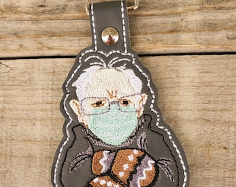 Bernie Sanders Keychain, bernie mittens backpack charm, bernie sanders mittens zipper pull, key chain fob politics