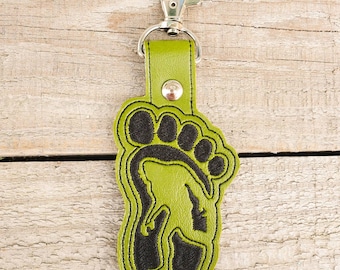 Big Foot Keychain, Sasquatch key fob, mythical beast charm, foot print key chain