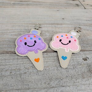 Ice Cream Cone Keychain, glitter kawaii backpack charm, sparkly cute zipper pull image 6
