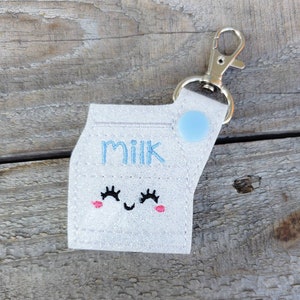 Milk Carton Keychain, glitter backpack charm, sparkle milk kawaii zipper pull