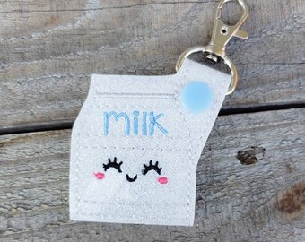 Milk Carton Keychain, glitter backpack charm, sparkle milk kawaii zipper pull