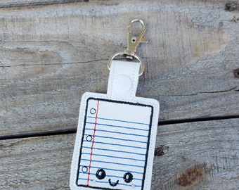 Paper keychain, binder paper backpack charm, school supply zipper pull