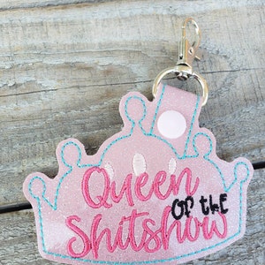 Queen of the Sh&show keychain, sweary glitter backpack charm, cursing sparkly zipper pull image 3