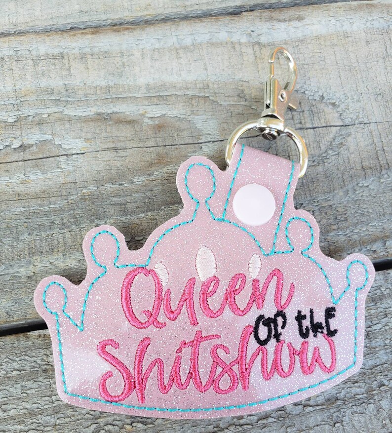 Queen of the Sh&show keychain, sweary glitter backpack charm, cursing sparkly zipper pull image 3