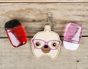 Sloth Hand Sanitizer Holder, nerdy sloth backpack clip, hand cleaner keychain