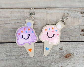 Ice Cream Cone Keychain, glitter kawaii backpack charm, sparkly cute zipper pull
