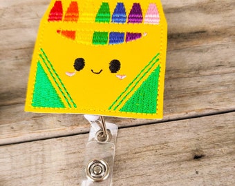 Crayon Badge Reel, teacher badge reel, kindergarten ID holder for school, color cute kawaii