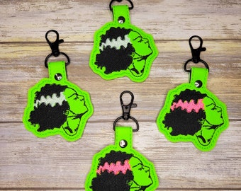 Bride of Frankenstein keychain, punk bride keychain, cute valentines neon charm, horror zipper pull, goth keychain