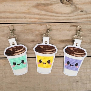 Porte-clés à café, porte-clés accro à la caféine, cadeau pour les amateurs de café, fermeture à glissière kawaii coffee cutie