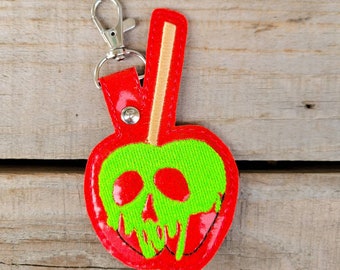 Poison Apple keychain, candy apple charm, poisoned candy apple key fob, glitter apple zipper pull