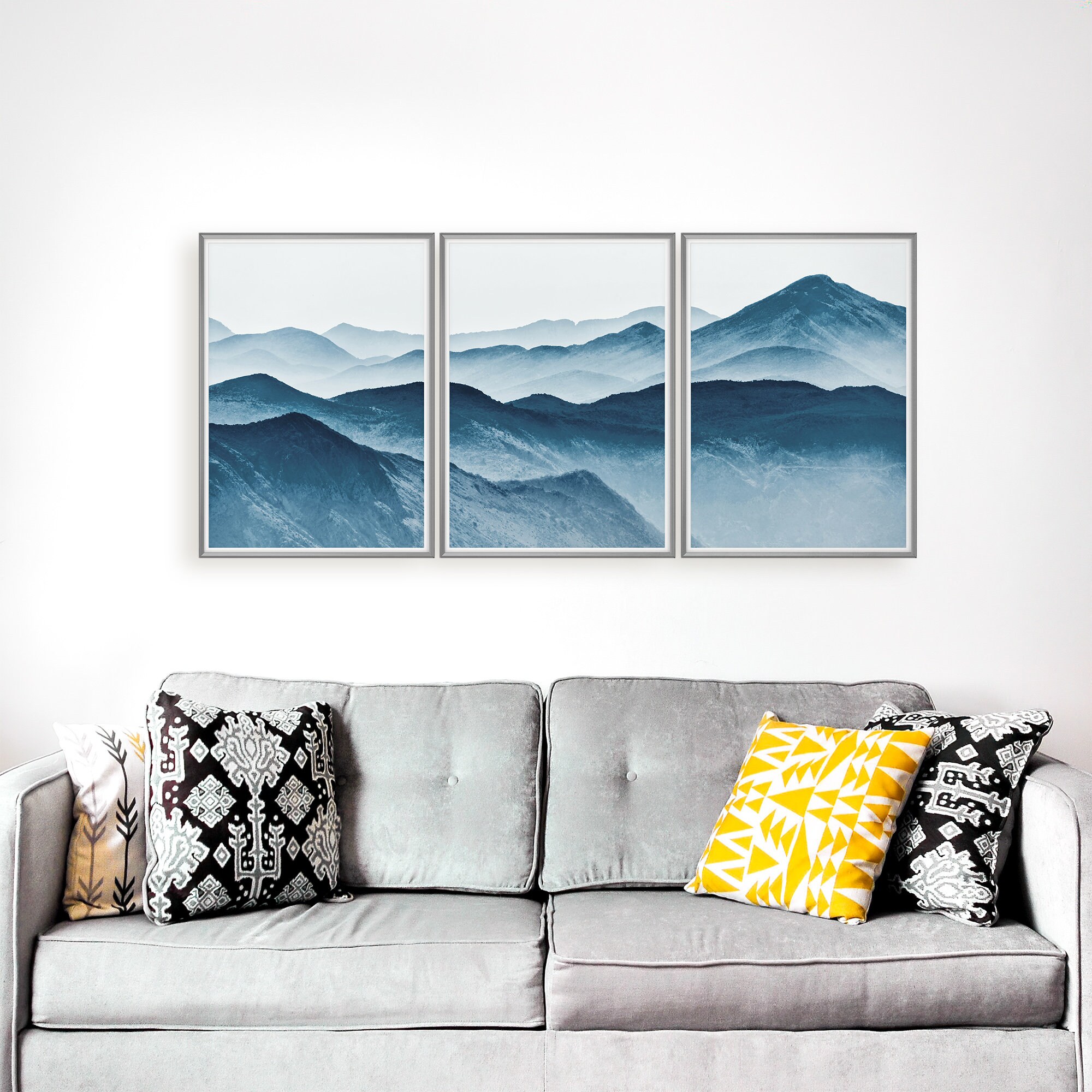 Foggy Mountains Set Of 3 Prints Blue Mountain Print Set Of 3 | Etsy