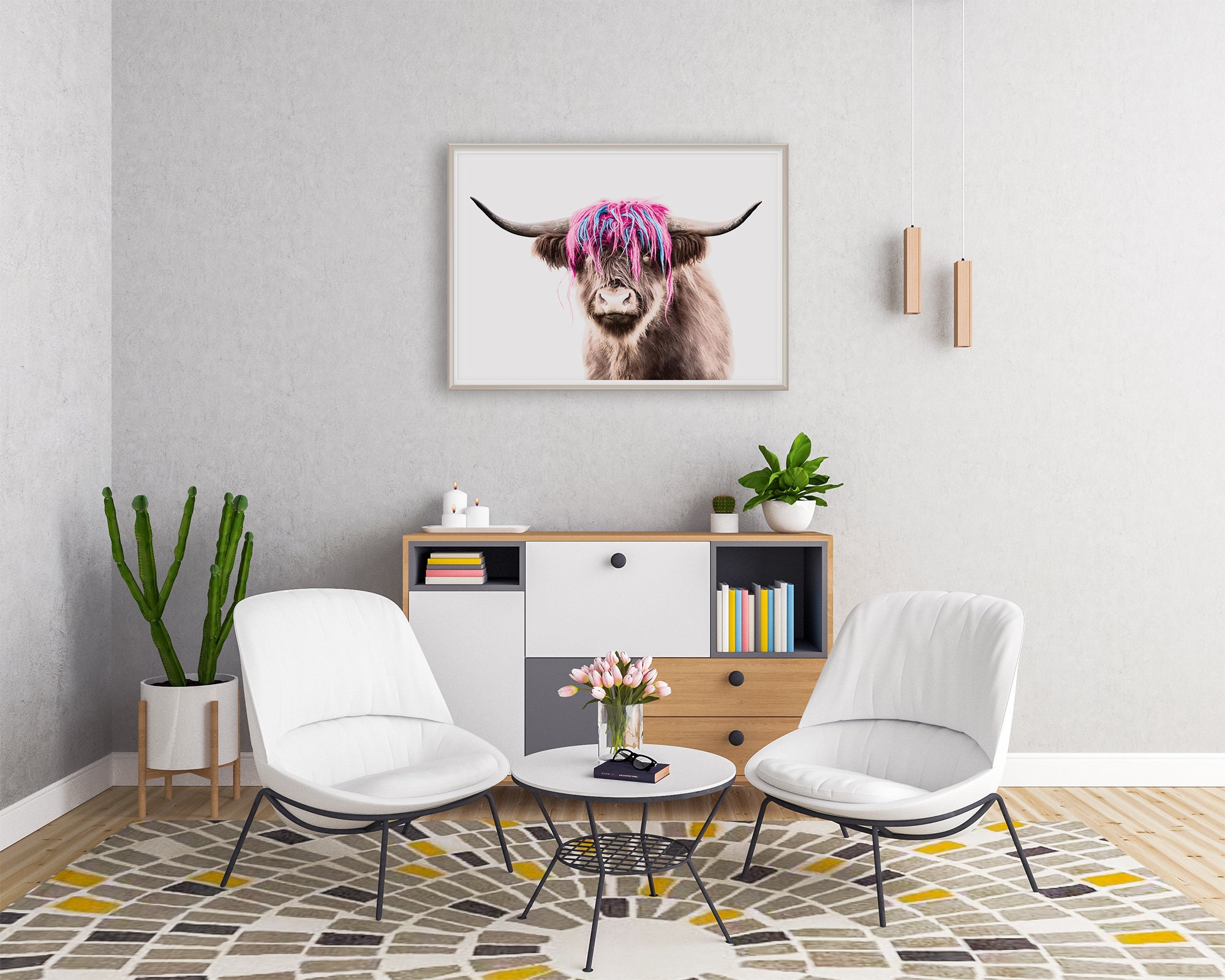 Stylish Highland Cow Print Modern Art Living Room Decor Hairy | Etsy