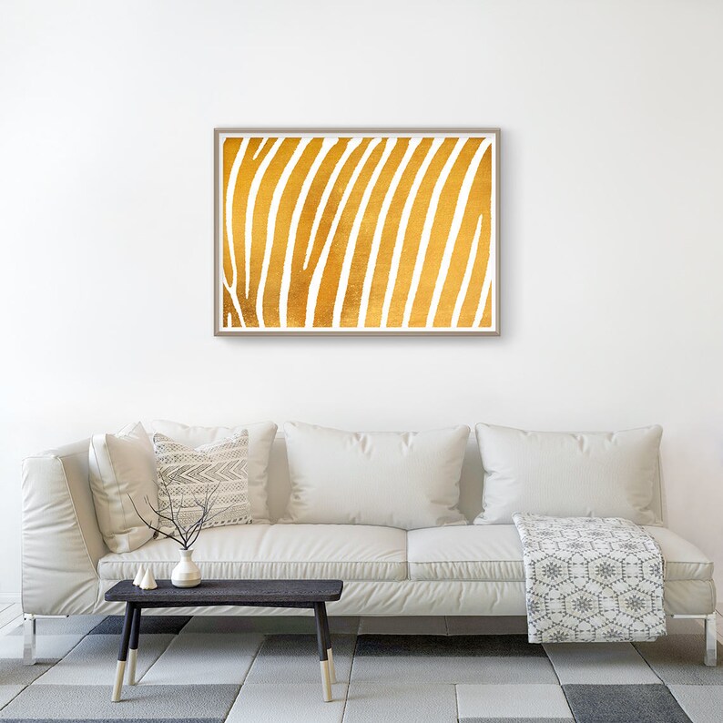 Gold Zebra Print Modern Wall Art Zebra Stripes Poster Gold Etsy
