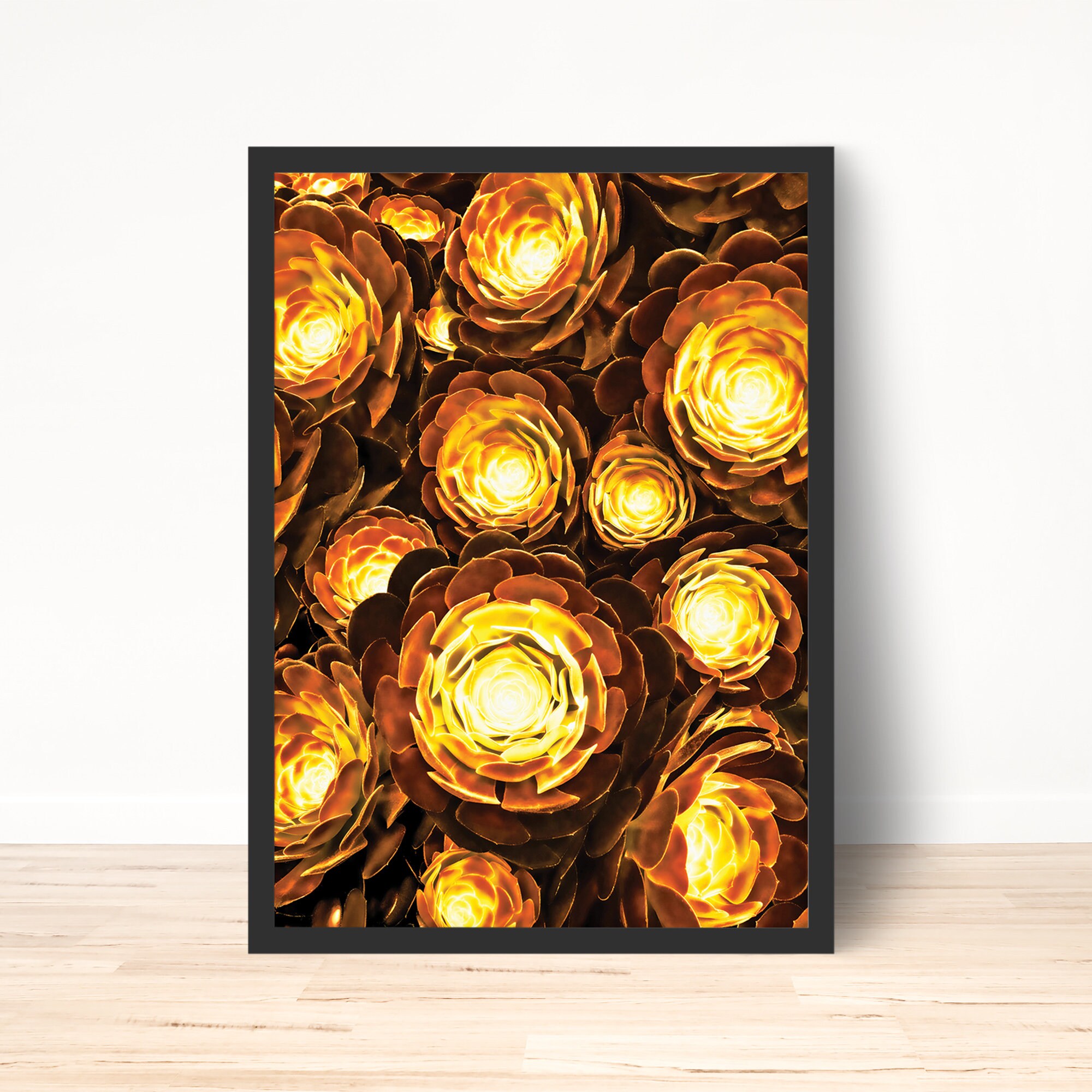 Yellow Flowers Abstract Wall Art Dark Floral Print Gold Etsy