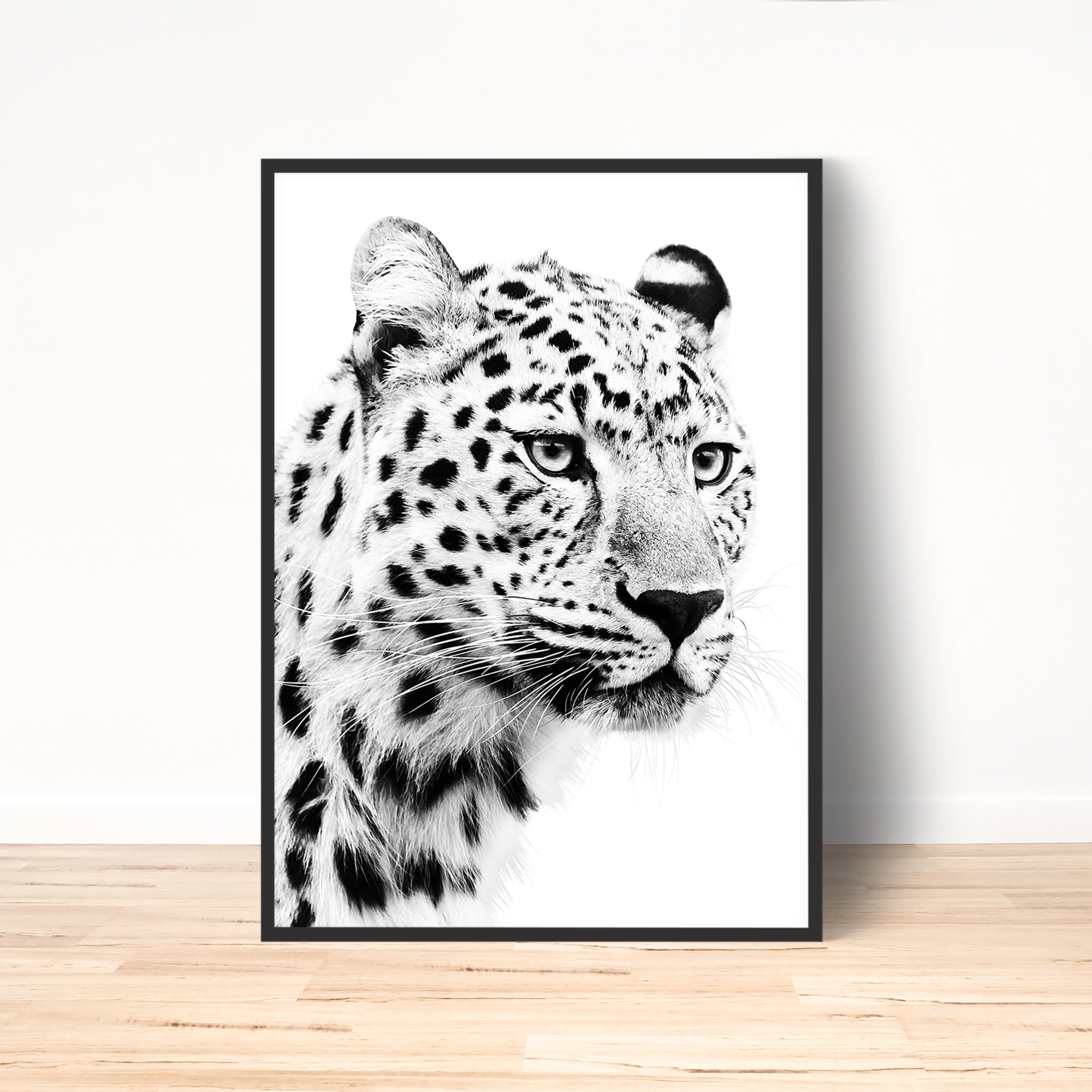 Leopard Wall Art Black and White Leopard Poster Animal Wall Etsy