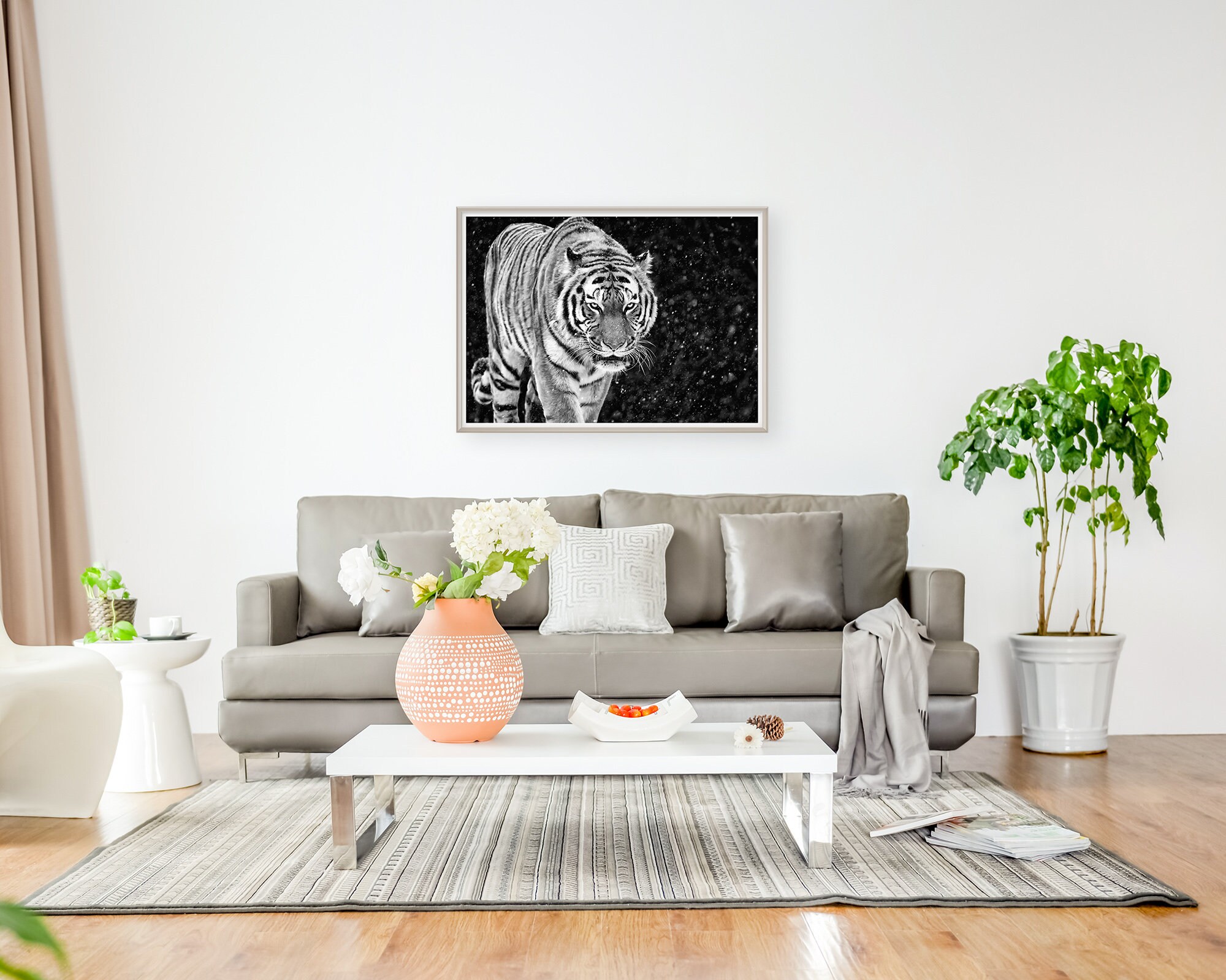 Tiger Print Black And White Tiger Poster Cat Lover Gift Etsy