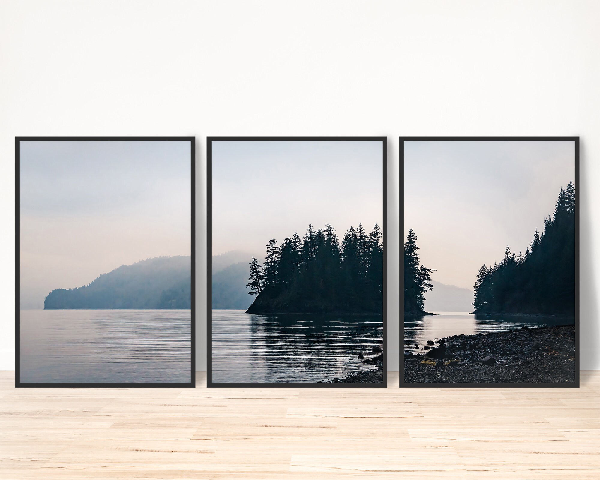 Forest Lake Set Of 3 Prints Landscape Wall Art Lake Print Set Etsy