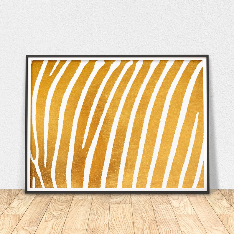 Gold Zebra Print Modern Wall Art Zebra Stripes Poster Gold Etsy